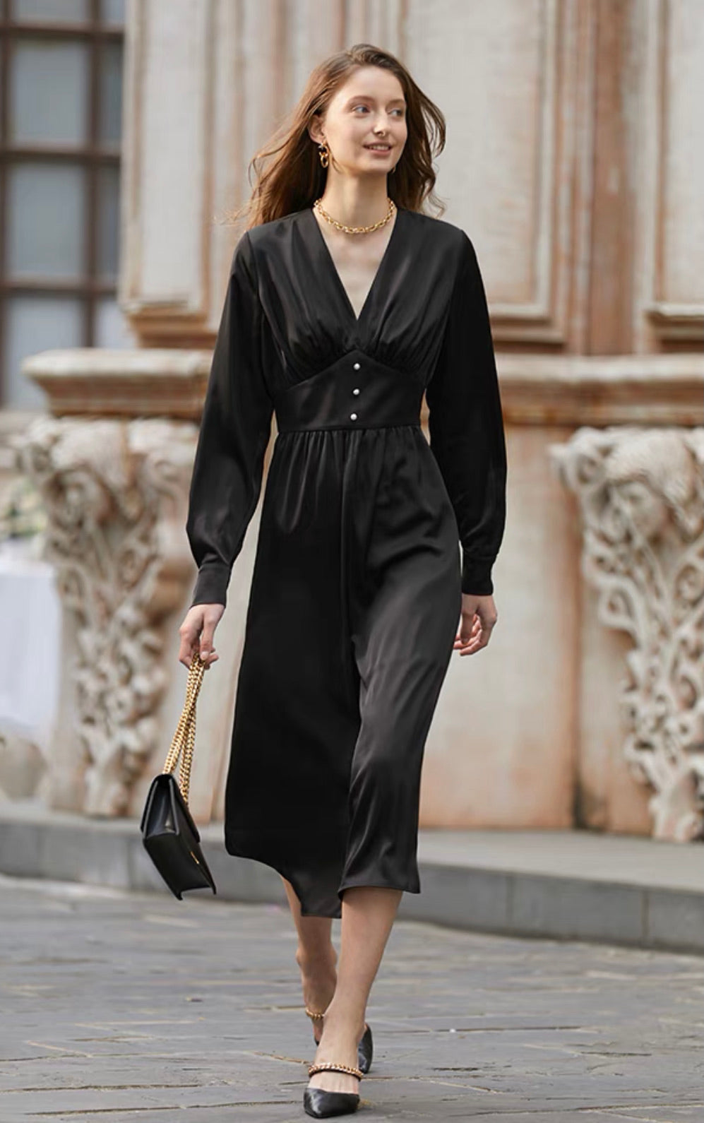 Jana Tailored Button Midi Dress - Black