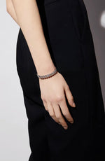 Load image into Gallery viewer, White Gold Plated Crystals Link Open Bangle
