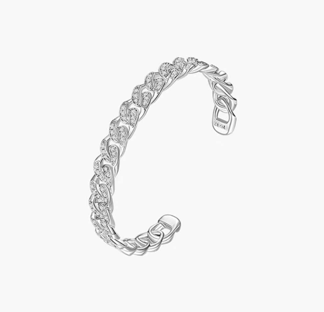 White Gold Plated Crystals Link Open Bangle