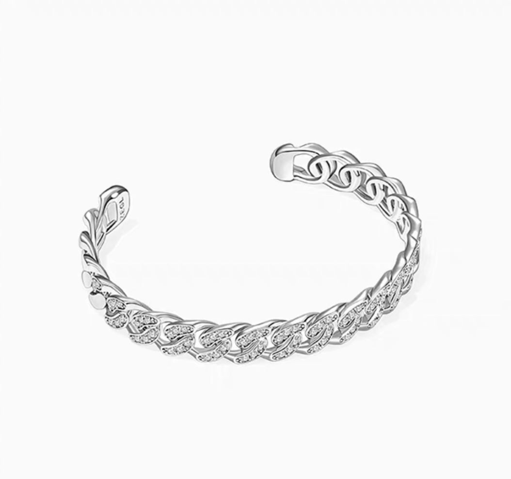 White Gold Plated Crystals Link Open Bangle
