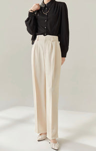 High Waist Wide Tailored Trousers in Cream