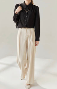 High Waist Wide Tailored Trousers in Cream