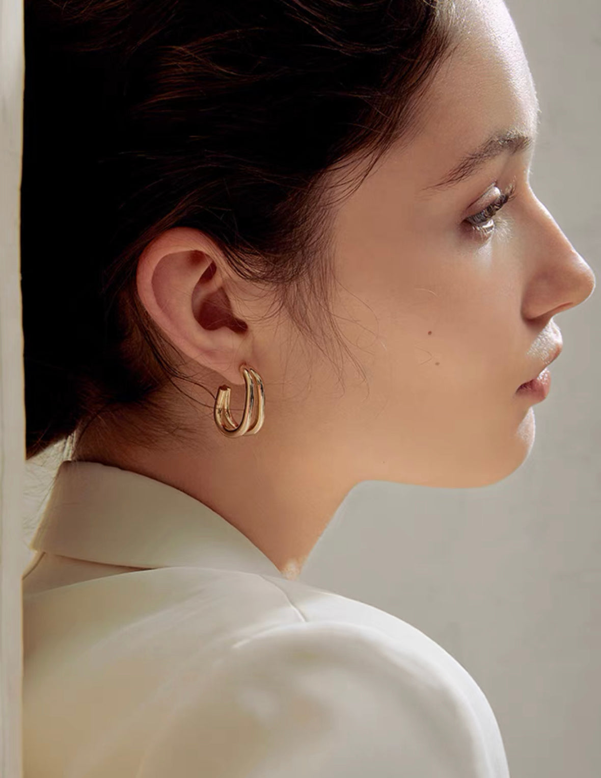 Gold Plated Double Open Loop Stud Earrings