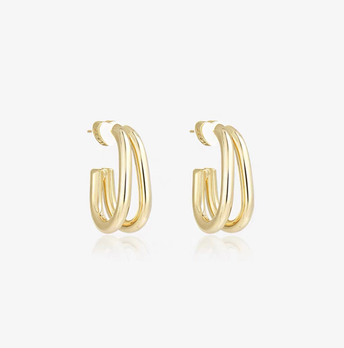 Gold Plated Double Open Loop Stud Earrings