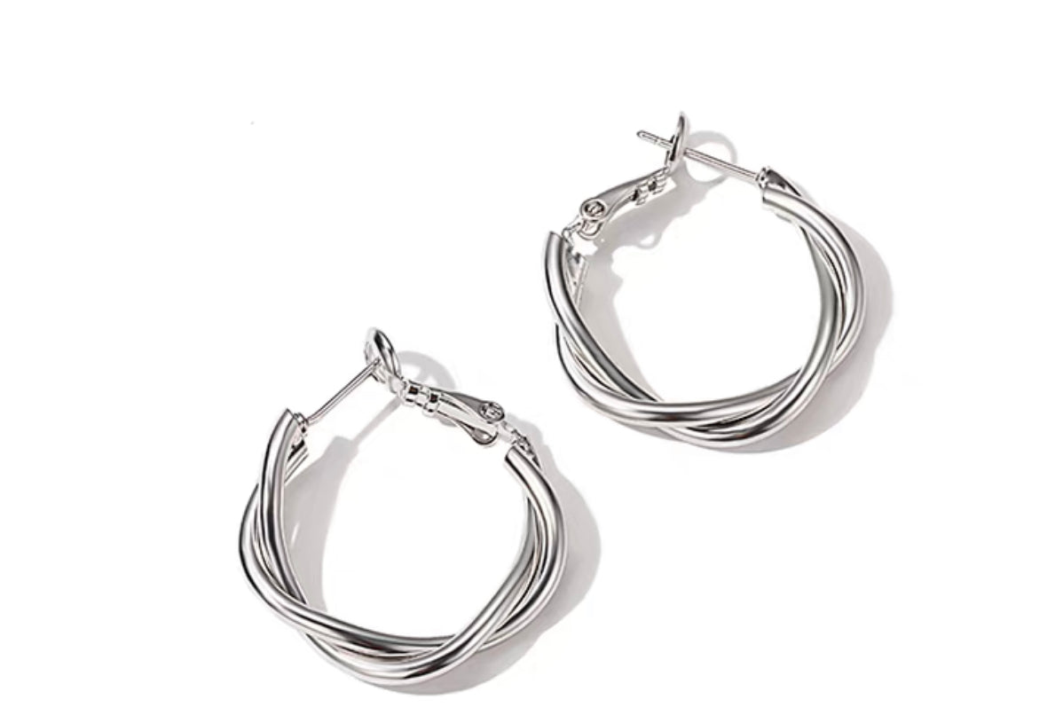 Silver Plated Double Twist Hoop Earrings