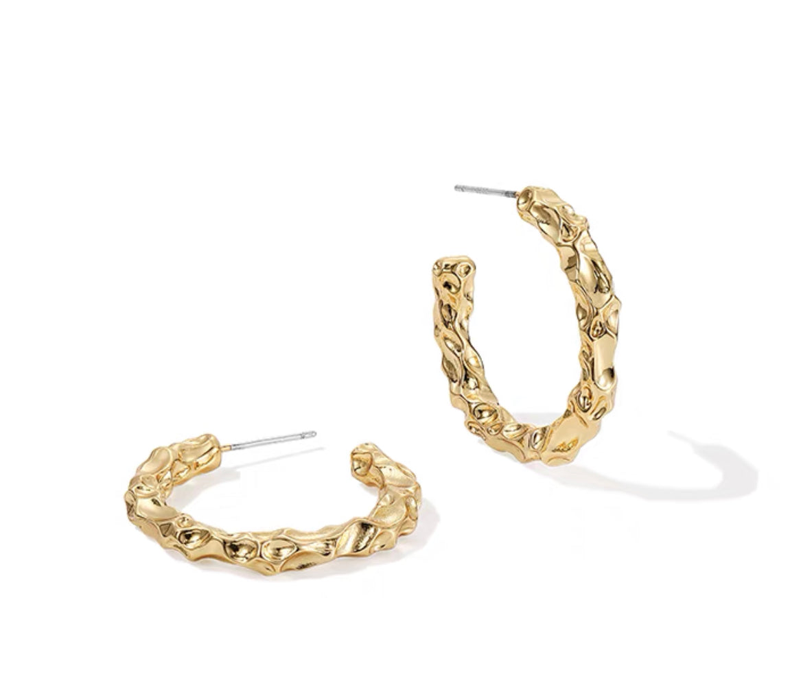 Gold Plated Textured Open Loop Stud Earrings