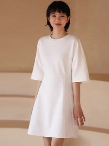 [Ready Stock] Mid Sleeve Shift Dress in White
