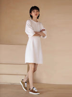 Load image into Gallery viewer, Mid Sleeve Shift Dress in White
