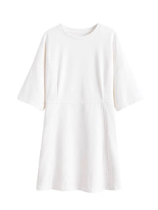 Mid Sleeve Shift Dress in White