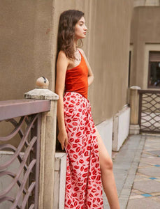 Astonia Printed High Slit Maxi Skirt