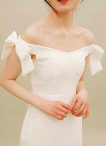 [Ready Stock] Blaire Off Shoulder Bow Dress - Snow