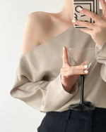 Load image into Gallery viewer, Averie Off Shoulder Long Sleeve Top in Khaki
