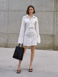 Irene Textured Pocket Shirt Dress- White