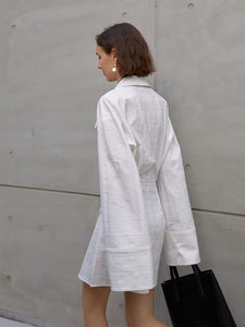 Irene Textured Pocket Shirt Dress- White