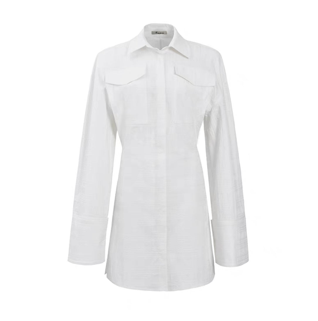 Irene Textured Pocket Shirt Dress- White