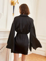 Load image into Gallery viewer, Zarah Oversized Sleeve Silk Blend Shirt Dress- Black
