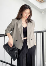 Load image into Gallery viewer, Truppe Contrast Button Cropped Blazer - Greige
