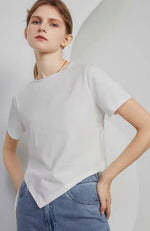 Load image into Gallery viewer, Zig Zag Hem Shirring Tee in White
