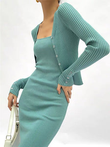 Midi Knit Cami Dress + Ribbed Cardigan Set