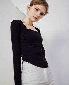 Square Neck Long Sleeve Top in Black