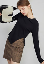 Load image into Gallery viewer, Left Slit Long Sleeve Top in Black
