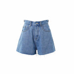 Load image into Gallery viewer, Kailani Flare Raw Edge Denim Shorts - Blue
