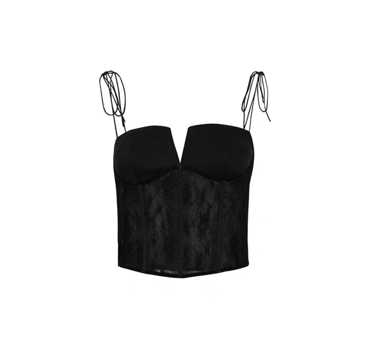 Danielle Sheer Lace Bustier Tie Top- Black