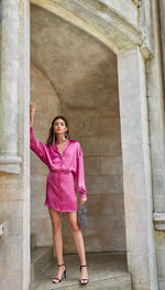 Load image into Gallery viewer, Tahli Satin Shirt Dress - Pink

