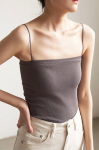 Padded Ribbed Camisole Top in Mauve
