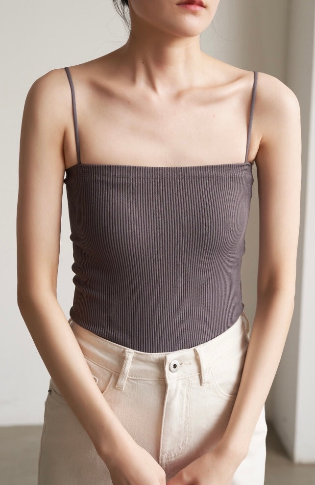 Padded Ribbed Camisole Top in Mauve