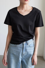 Load image into Gallery viewer, Classic V Neck Tee in Black
