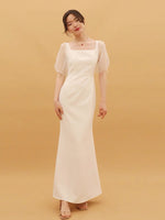 Load image into Gallery viewer, Nadya Blouson Sheer Sleeve Gown in White
