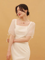 Load image into Gallery viewer, Nadya Blouson Sheer Sleeve Gown in White
