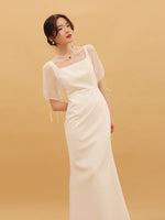 Load image into Gallery viewer, Nadya Blouson Sheer Sleeve Gown in White
