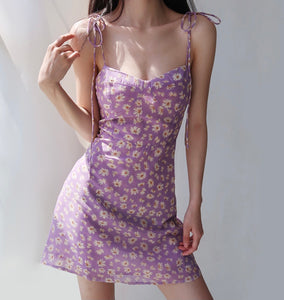 Nepeta Tie Strap Mini Dress in Purple
