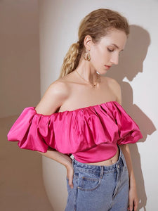 Brodie Off Shoulder Scrunchie Top - Bubblegum