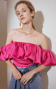 Brodie Off Shoulder Scrunchie Top - Bubblegum