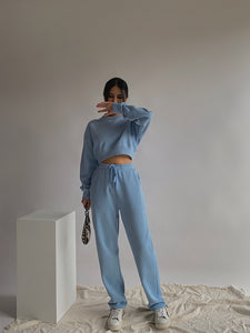 Pique Cropped Sweater - Blue