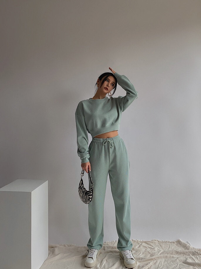 Pique Cropped Sweater -Mint