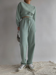 Pique Cropped Sweater -Mint