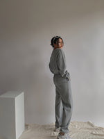 Load image into Gallery viewer, Pique High Waist Jogger Pants- Light Grey
