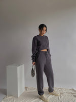 Load image into Gallery viewer, Pique High Waist Jogger Pants- Dark Grey
