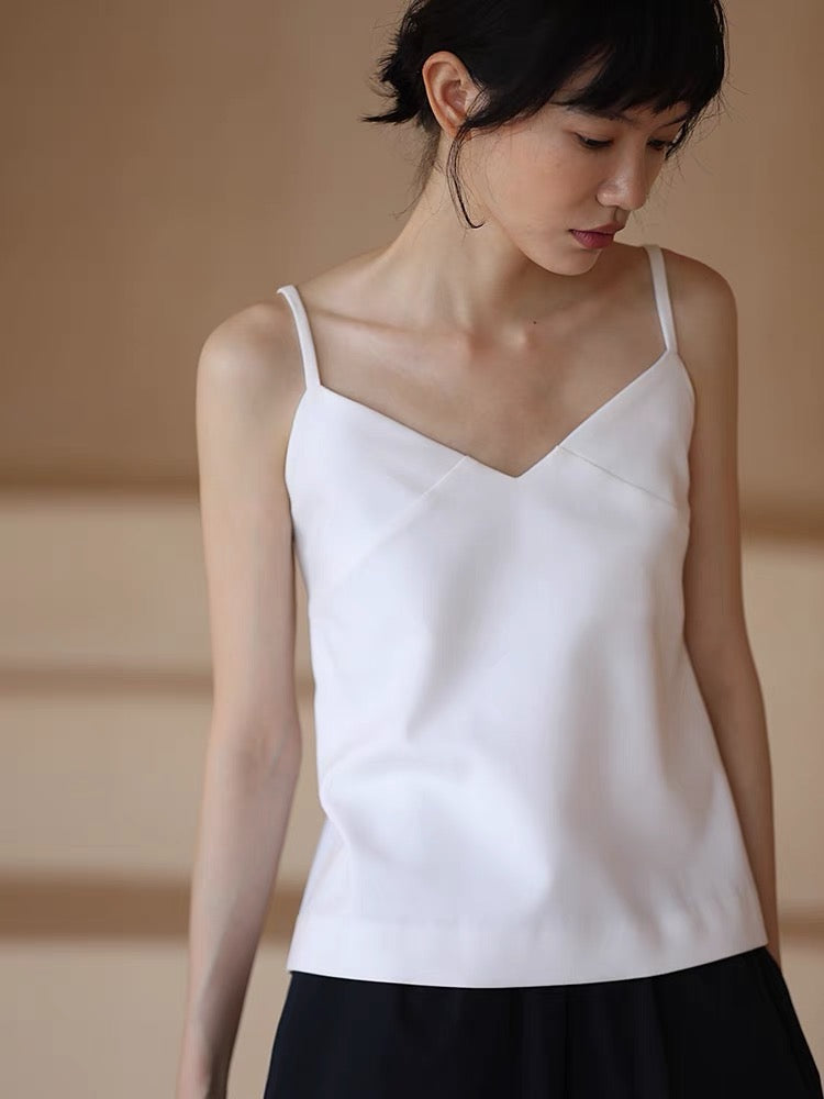 V Panel Camisole Top in White