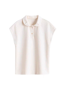 Cropped Sleeve Polo Top in Cream