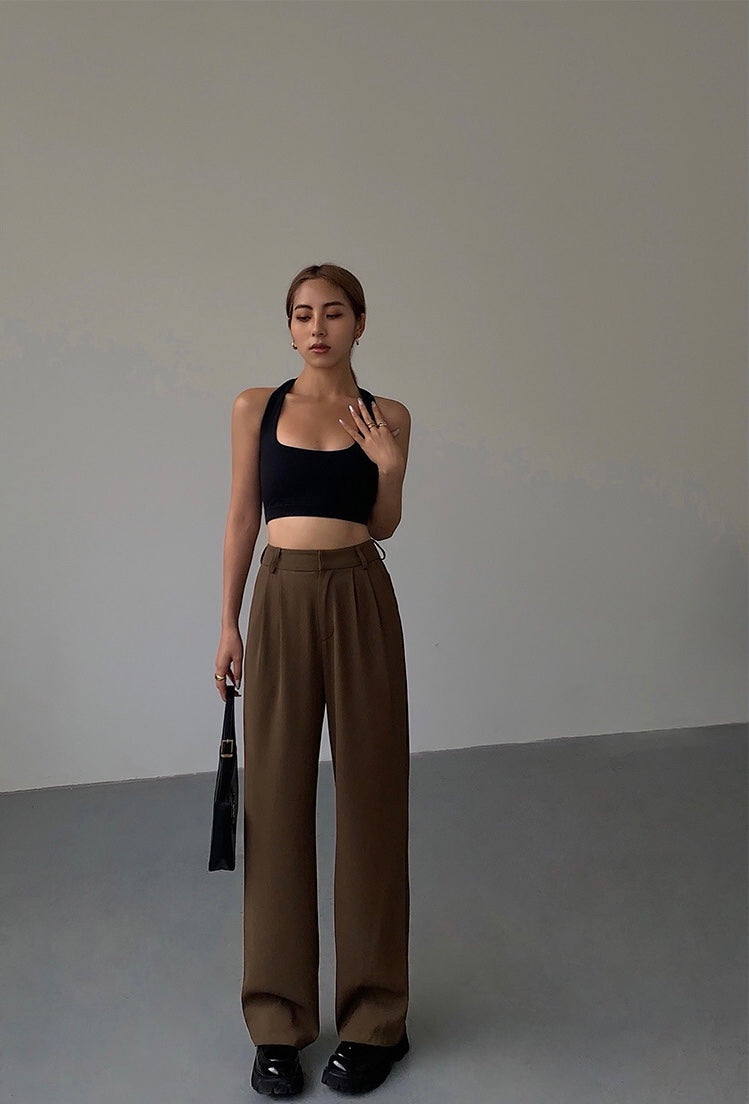 In The Shadows Tailored Straight Leg Trousers - Brown