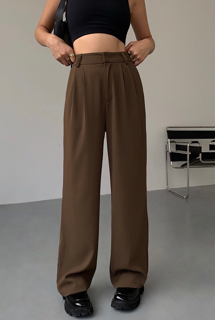 In The Shadows Tailored Straight Leg Trousers - Brown