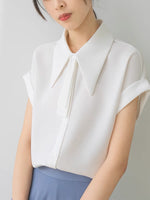 Load image into Gallery viewer, Pointed Collar Short Sleeve Blouse in White

