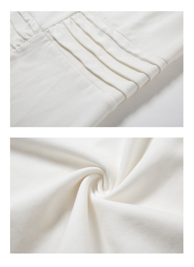 Pleat Detail Midi Shift Dress in White