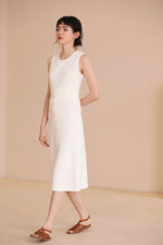 Load image into Gallery viewer, Pleat Detail Midi Shift Dress in White
