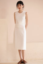 Load image into Gallery viewer, Pleat Detail Midi Shift Dress in White
